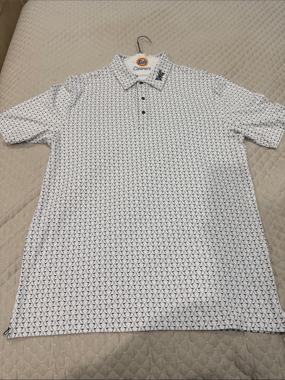 PXG White Polo with Black Geo Print